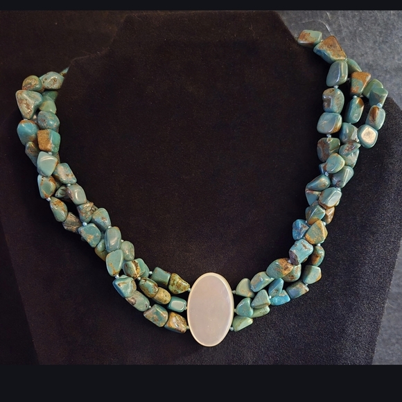 Turquoise 3-Strand Necklace with Mother of Pearl - Picture 2 of 5